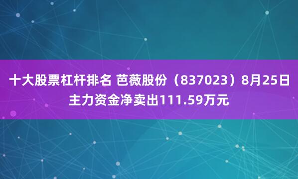 十大股票杠杆排名 芭薇股份（837023）8月25日主力资金净卖出111.59万元